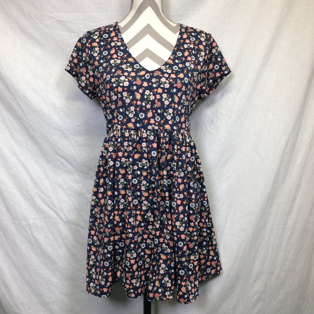 Jolie&Joy Women’s Blue Peach Floral Babydoll Dress